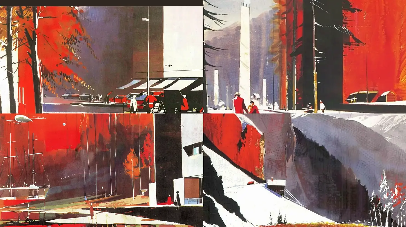 Crimson Brushstrokes of Modernist Harmony - Midjourney sref style