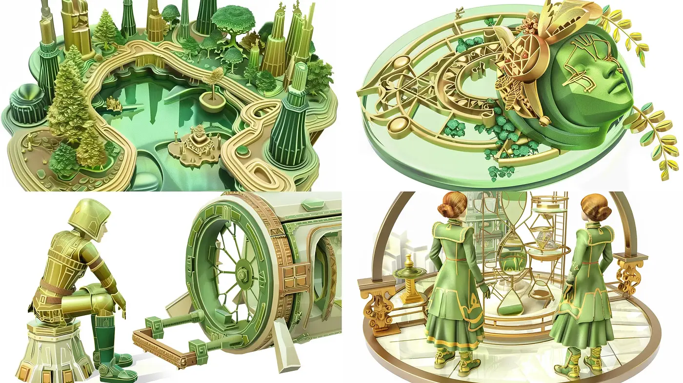 Ethereal Mechanica: A Study in Verdant Steampunk Whimsy - Midjourney sref style