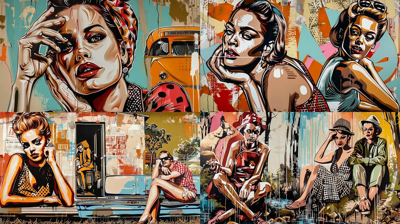 Nostalgic Street Art Fusion with Expressive Character Portraiture - Midjourney sref style