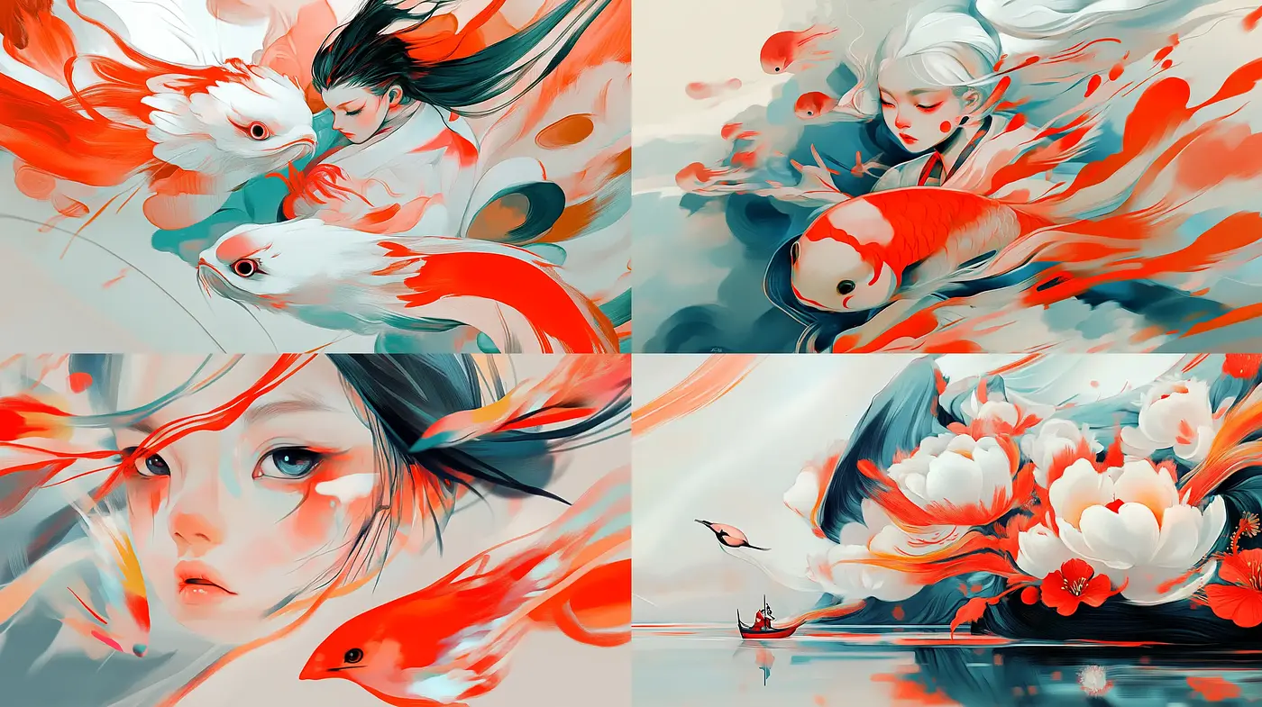 Scarlet Dreamscape in Fluid Motion - Midjourney sref style