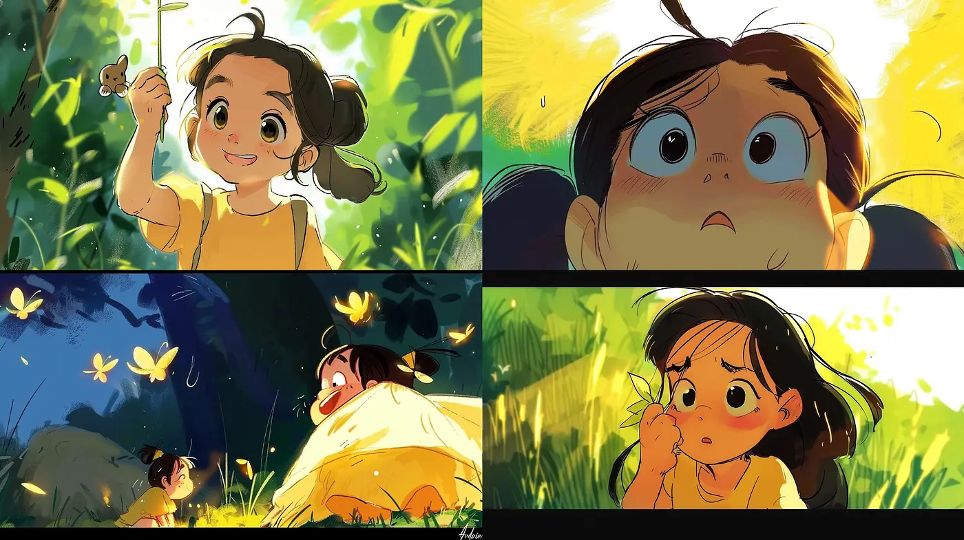 Luminous Whimsy: A Dive into Stylized Playful Expression with Anime Influences and Warm Tonal Harmonies - Midjourney sref style