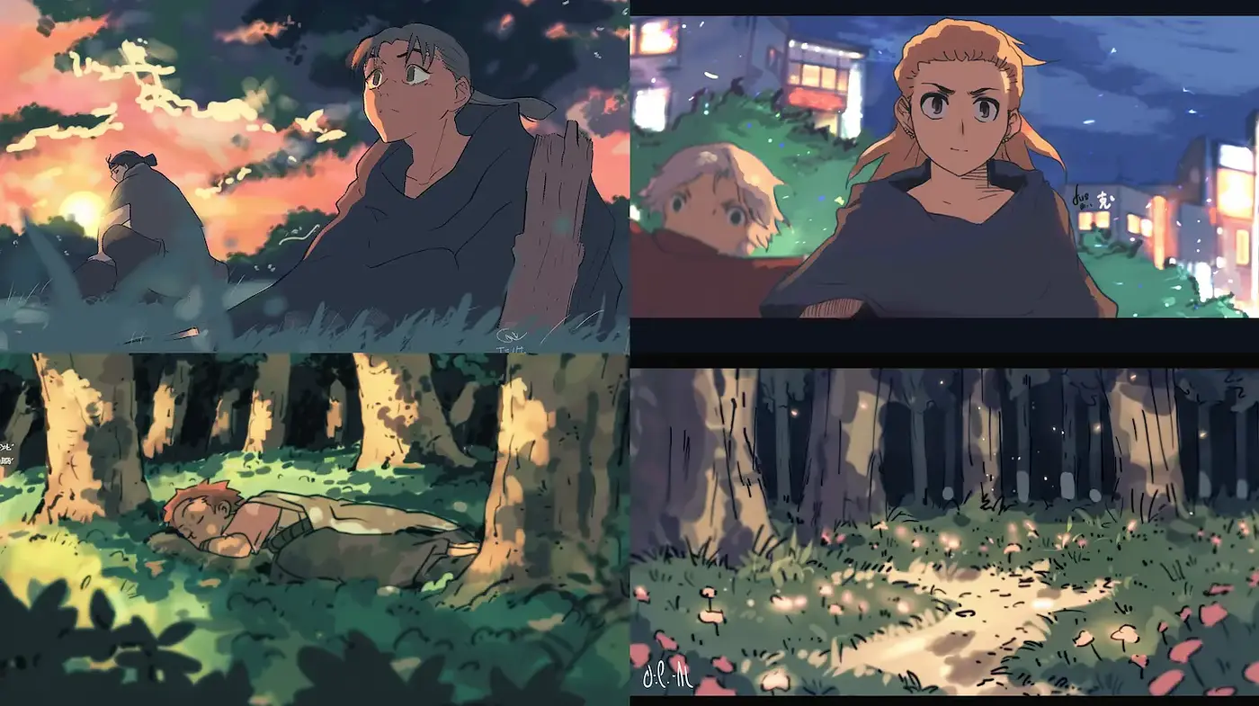 Dynamic Vivid Illustrations with a Touch of Melancholy - Midjourney sref style