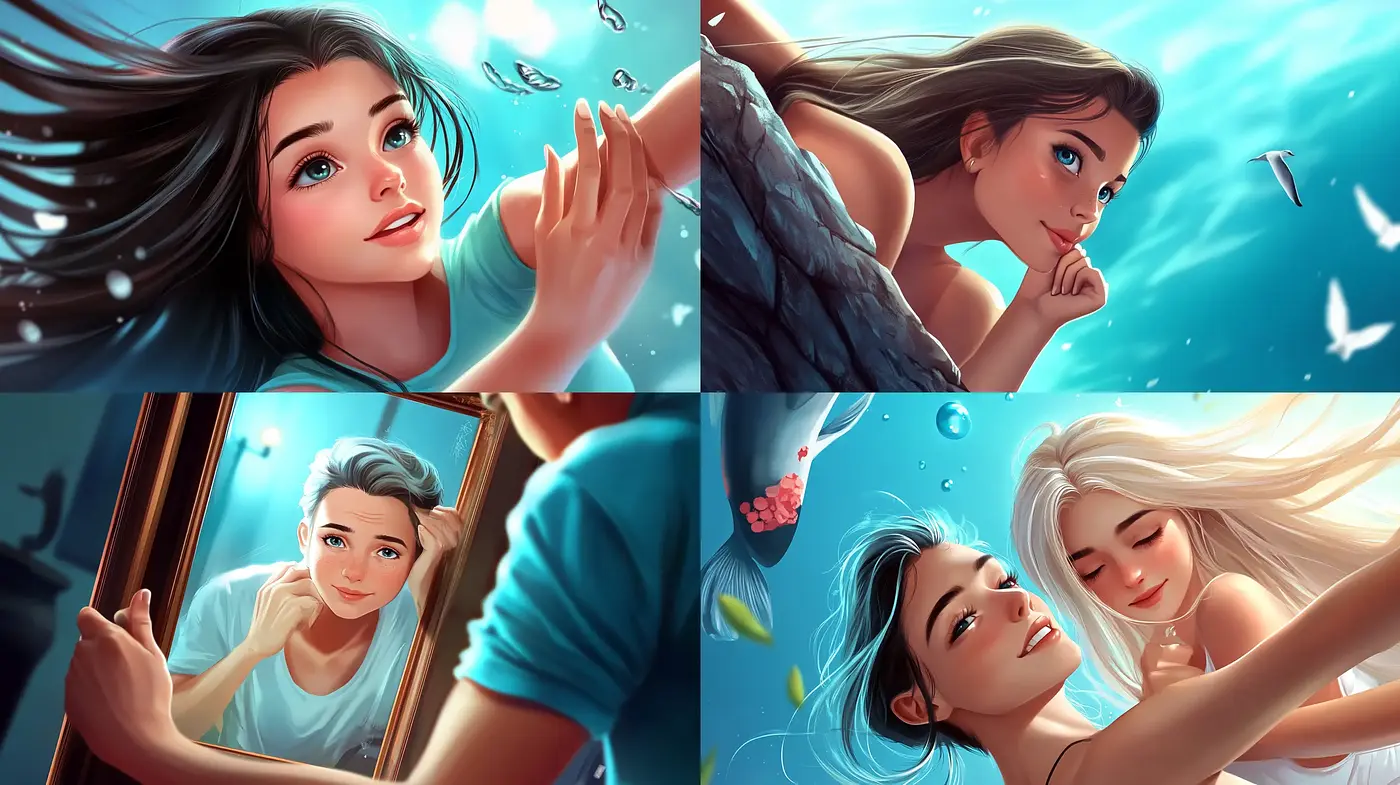 Serene Elegance in Aquatic Hues: A Digital Art Style Embodying Tranquil Depths - Midjourney sref style