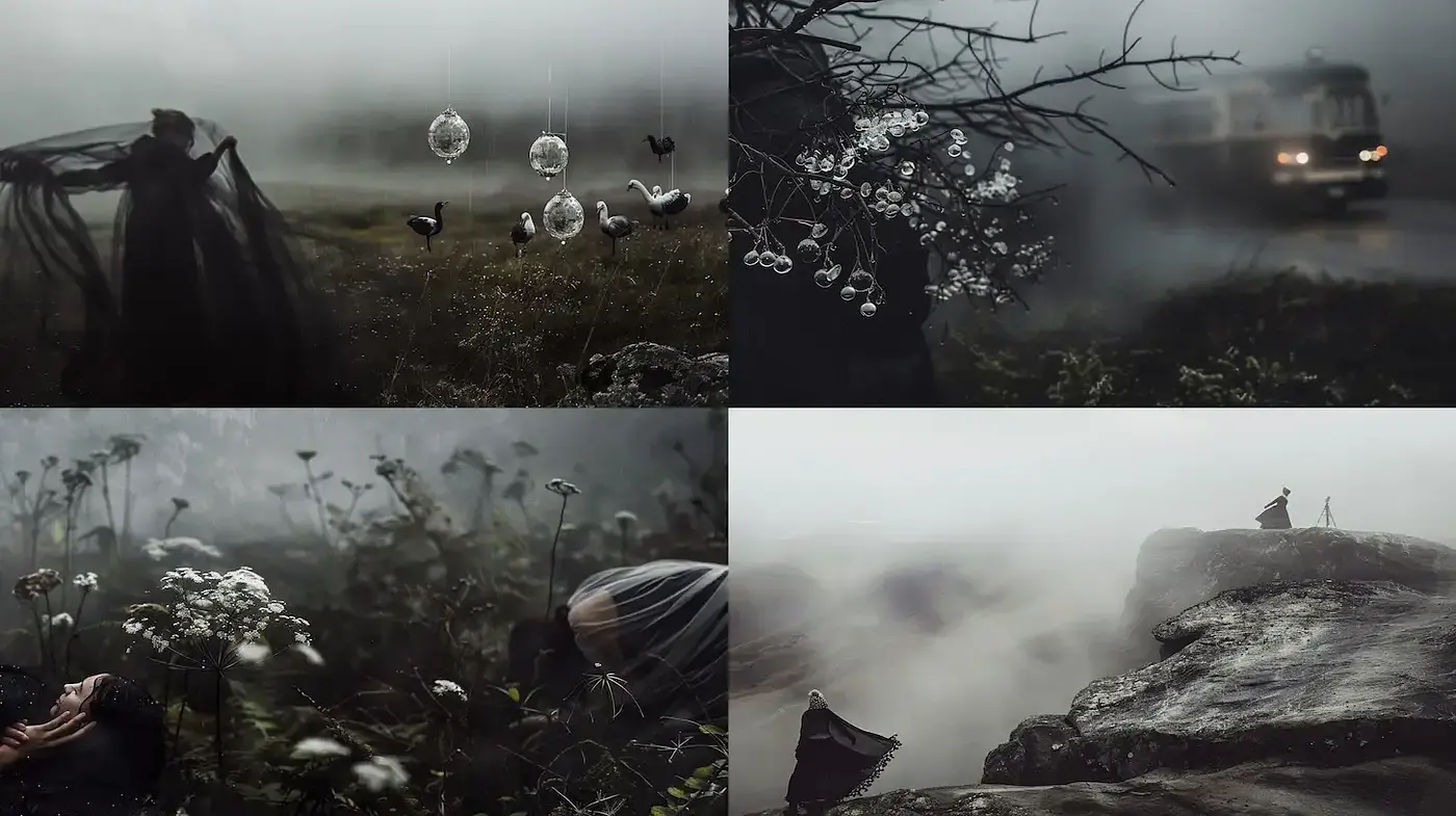 Ethereal Mist and Moody Monochrome - A Homogeneous Melancholic Vignette - Midjourney sref style