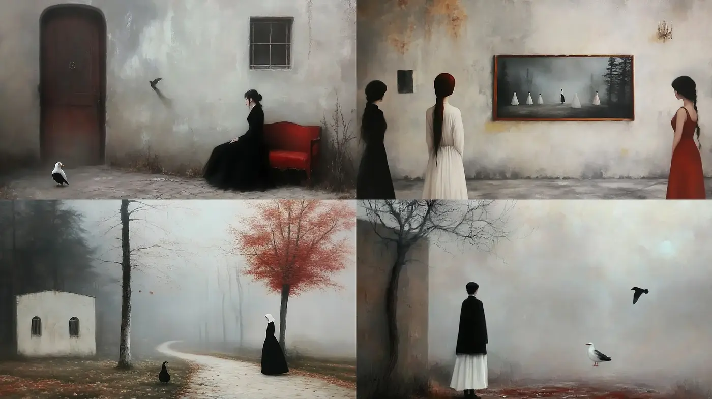 Mystical Fog Enshrouded Tableaus with a Melancholic Palette - Midjourney sref style