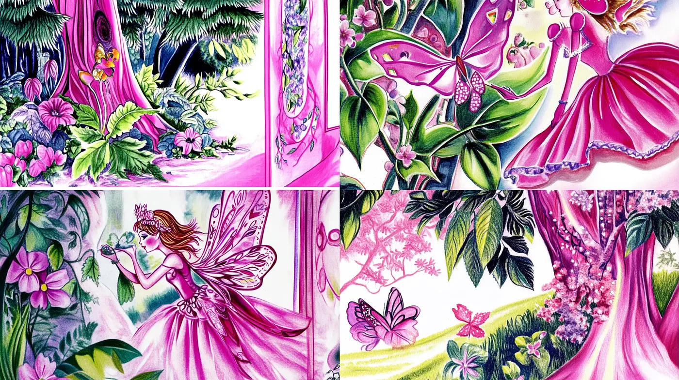 Enchanted Fairytale Dreamscapes with Vibrant Botanical Hues - Midjourney sref style