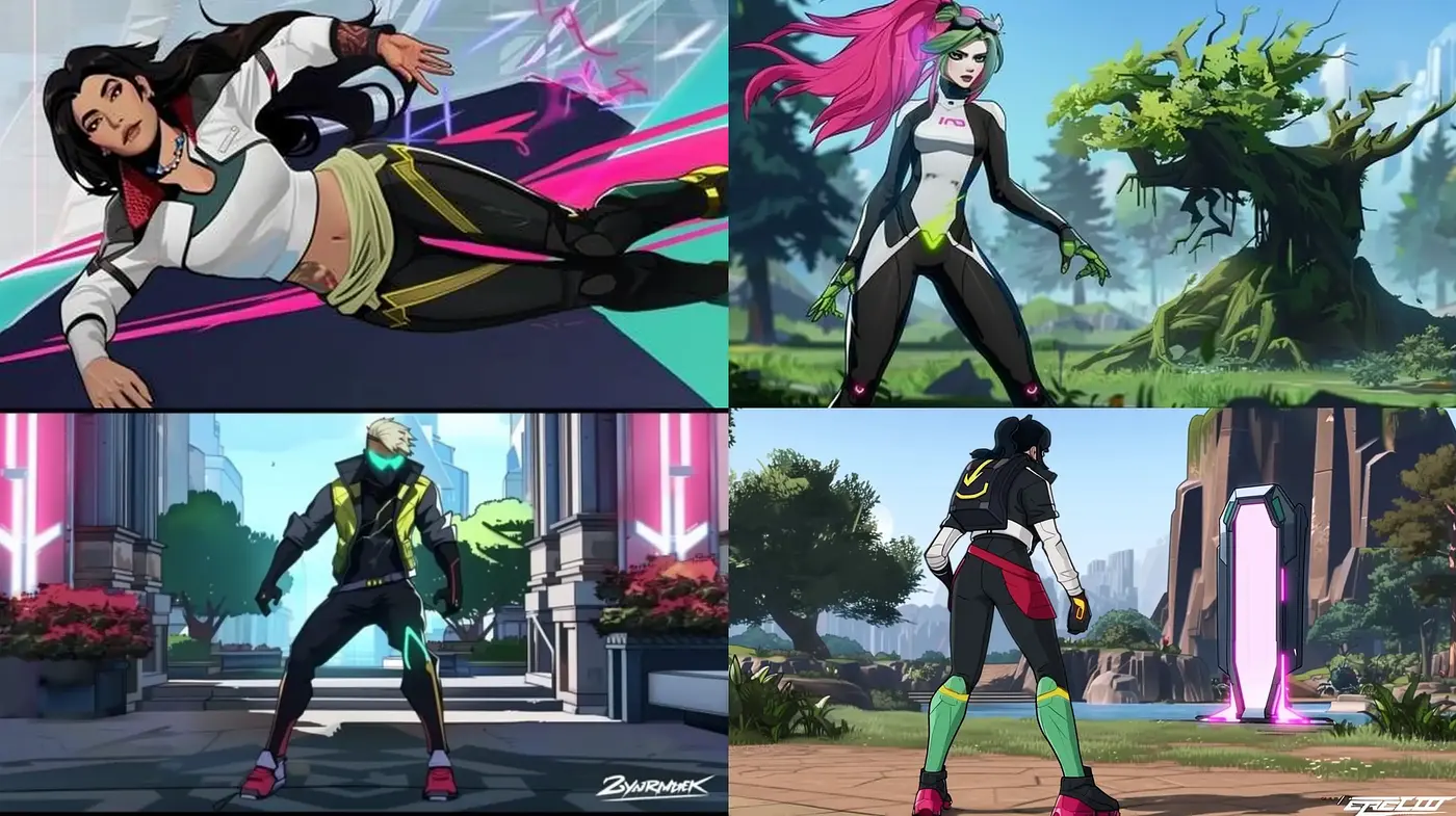 Futuristic Anime-Inspired Illustrations with Vibrant Hues and Dynamic Poses - Midjourney sref style