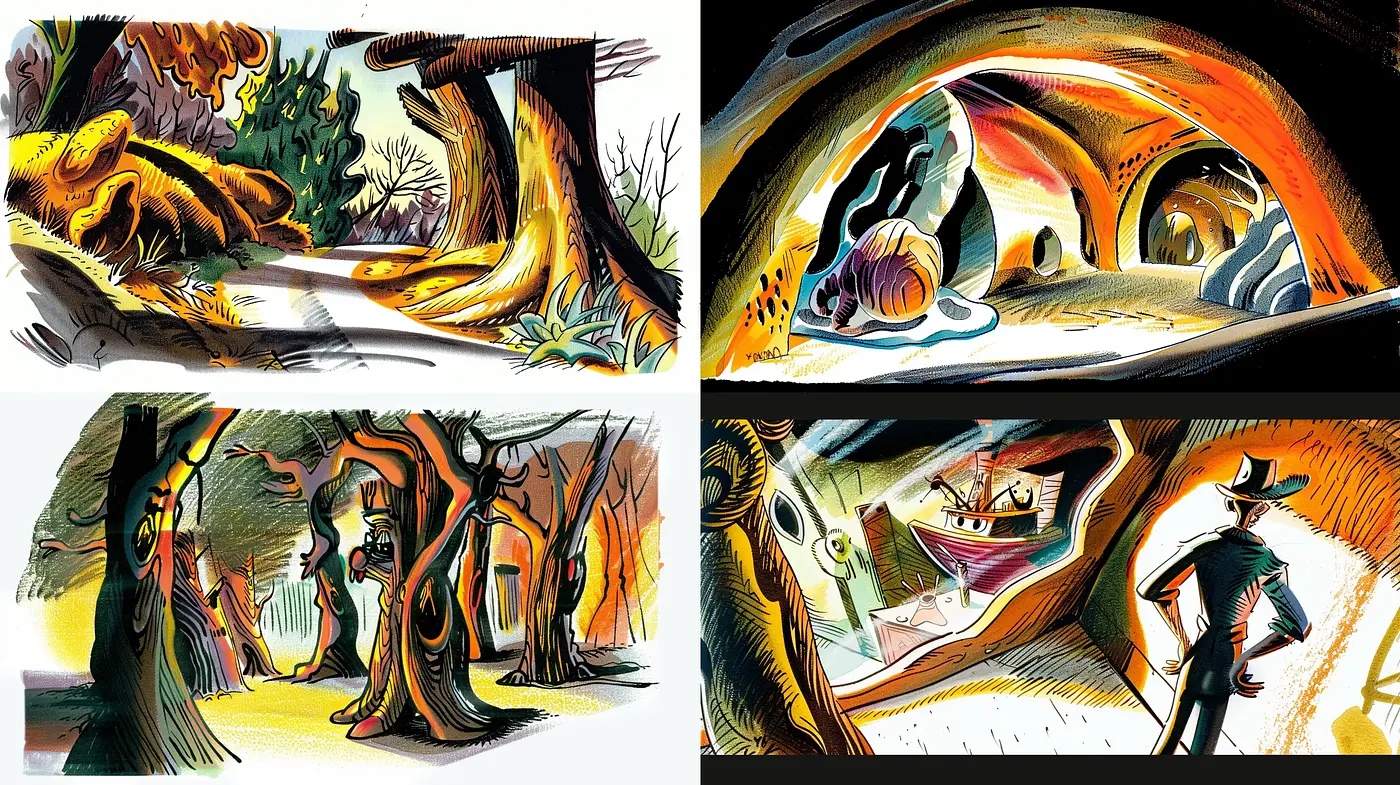 Whimsical Storybook Illustration Style with Energetic Brushwork - Midjourney sref style
