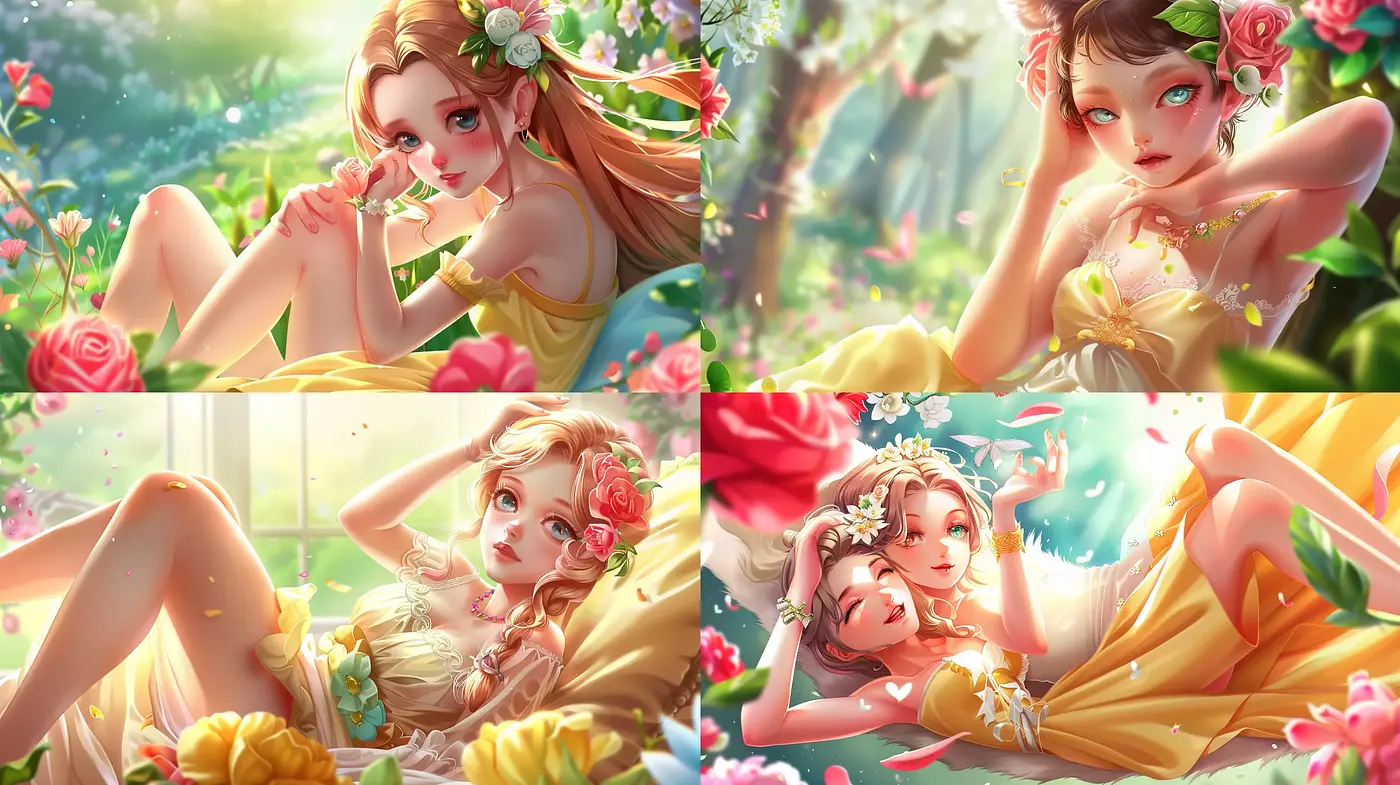 Ethereal Blossom Dreamscapes: A Radiant Fusion of Anime Elegance and Pastoral Charm - Midjourney sref style