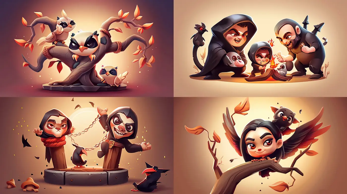 Whimsical Twilight Tones in Stylized Autumnal Vignettes - Midjourney sref style
