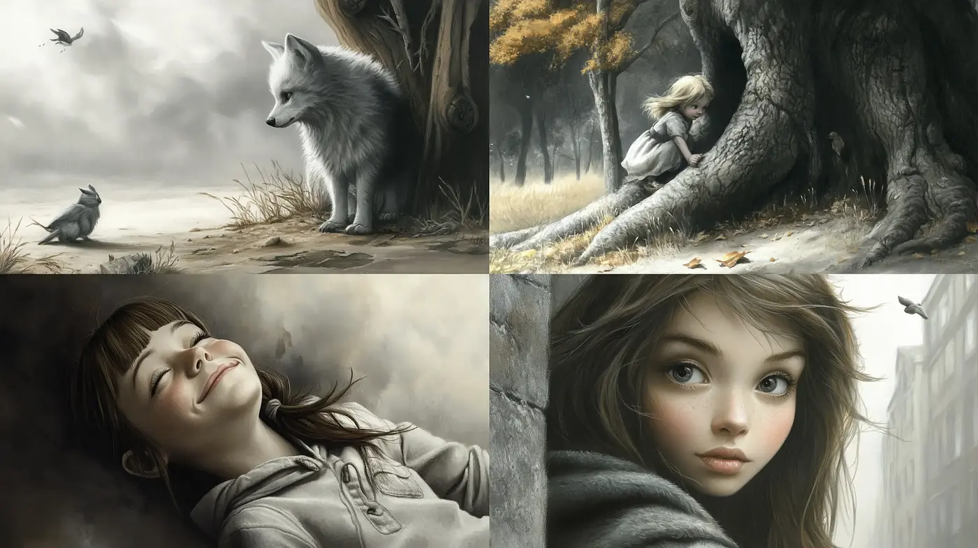 Serene Monochromatic Dreamscape with Ethereal Overtones - Midjourney sref style