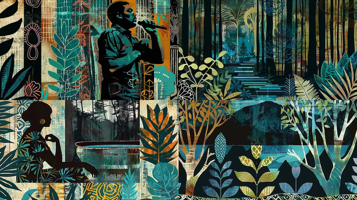 Vibrant and Textured Fusion of Nature and Human Expression - Midjourney sref style