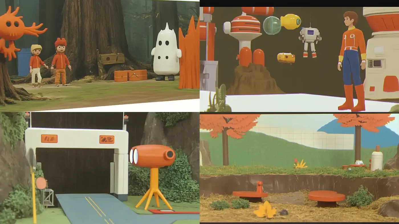 Whimsical Retro-Futuristic Storybook Illustration - Midjourney sref style