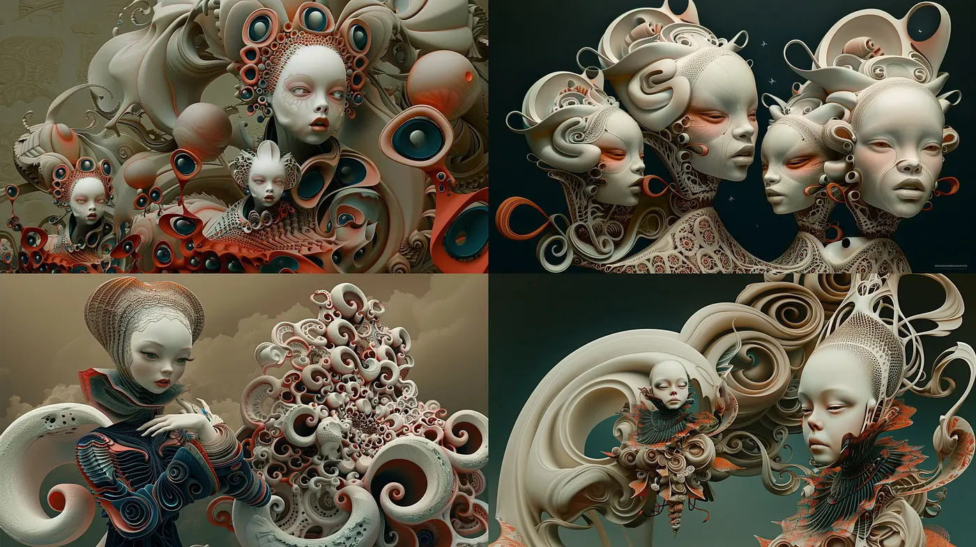 Surrealistic Fusion of Organic and Geometric Forms in a Serene Color Harmony - Midjourney sref style