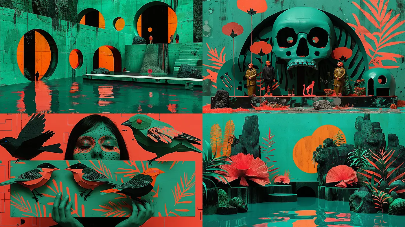 Eerie Surrealism with Vivid Cyberpunk Hues - Midjourney sref style