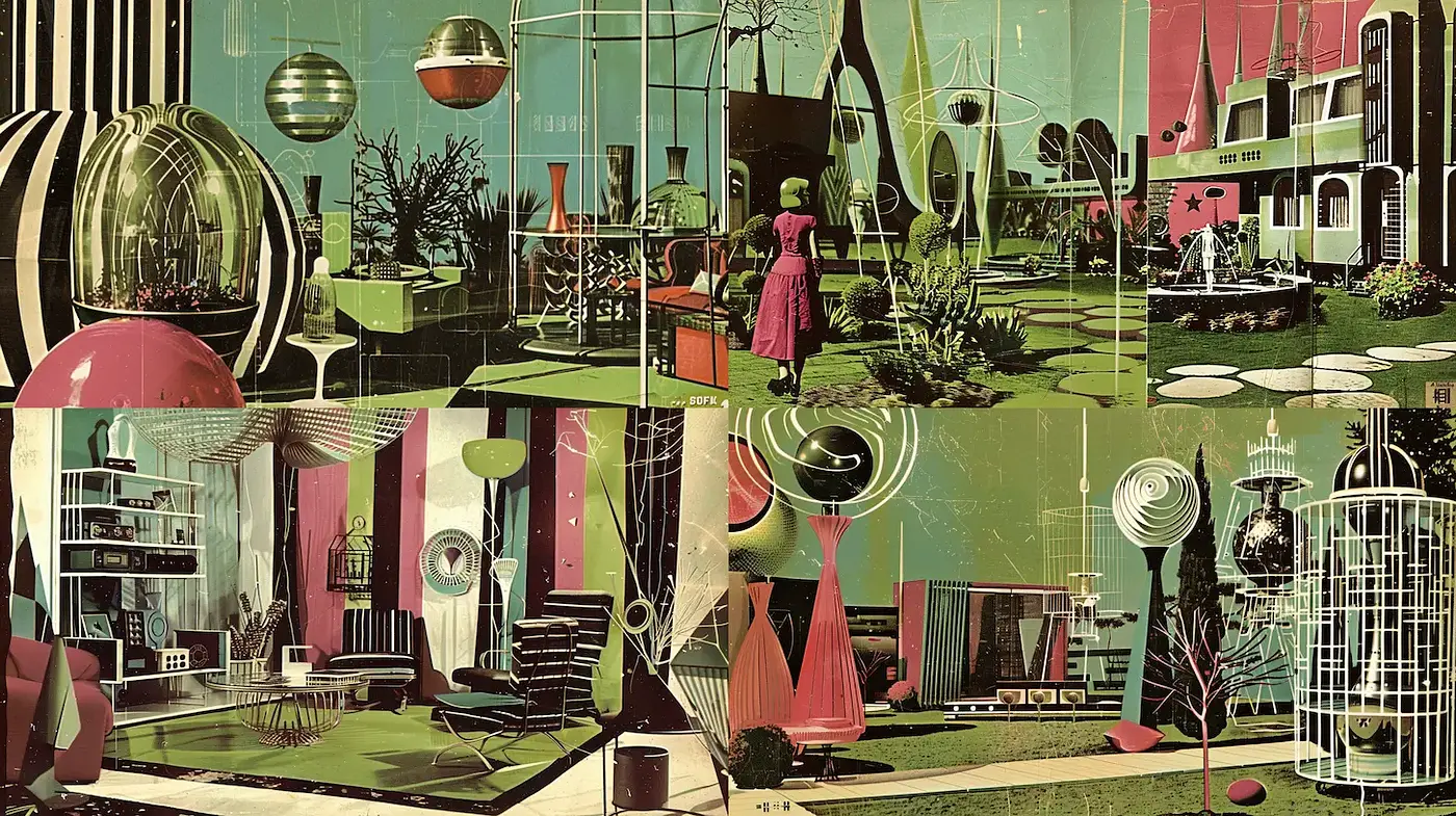 Futuristic Retro Design with Vibrant Color Palette - Midjourney sref style