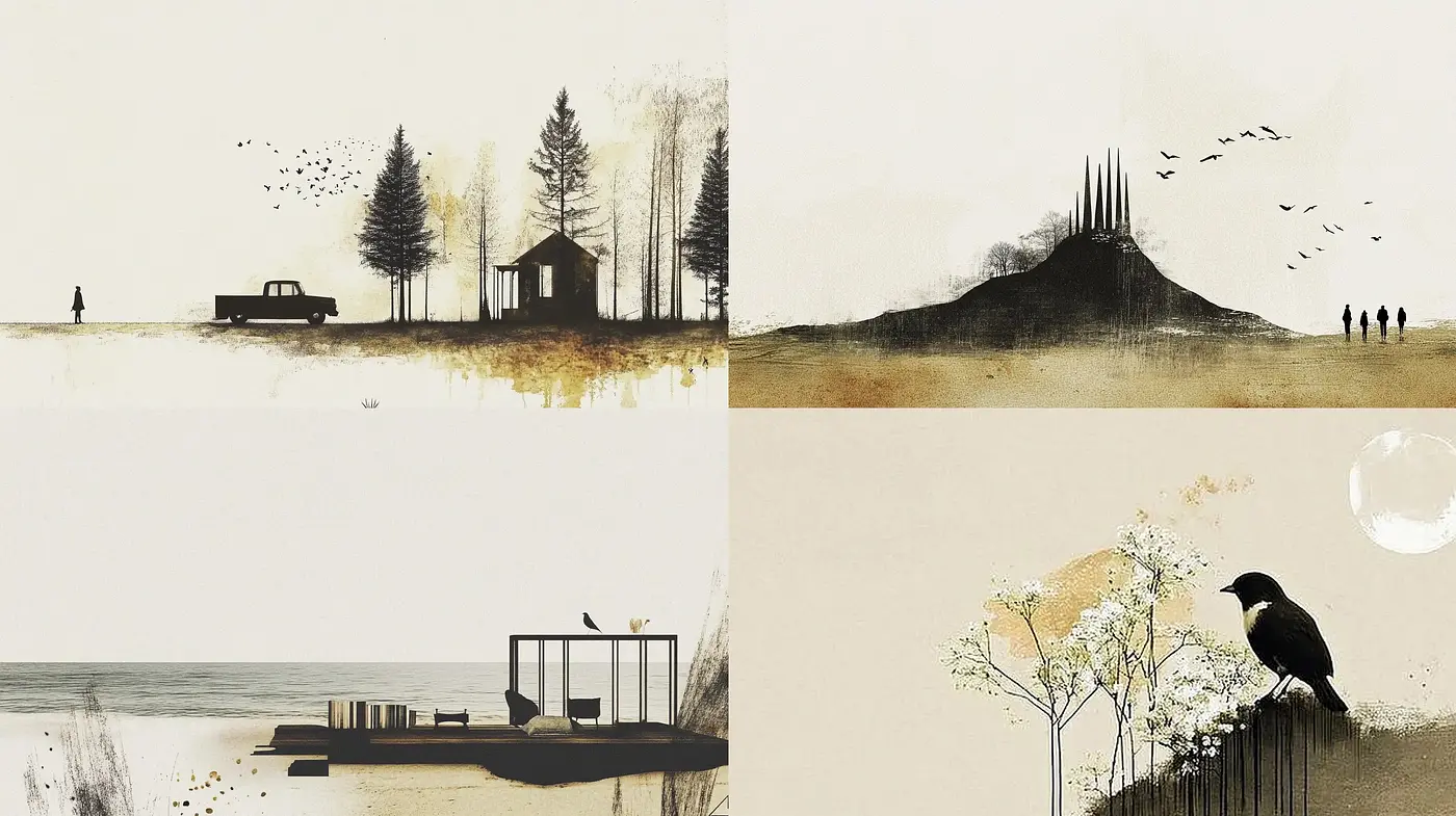 Subdued Elegance in Monochrome and Gold - A Study of Serenity and Minimalism - Midjourney sref style