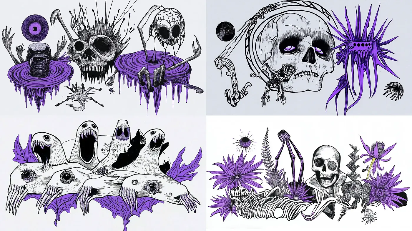 Gothic Noir Illustrations with Surreal Overtones - Midjourney sref style