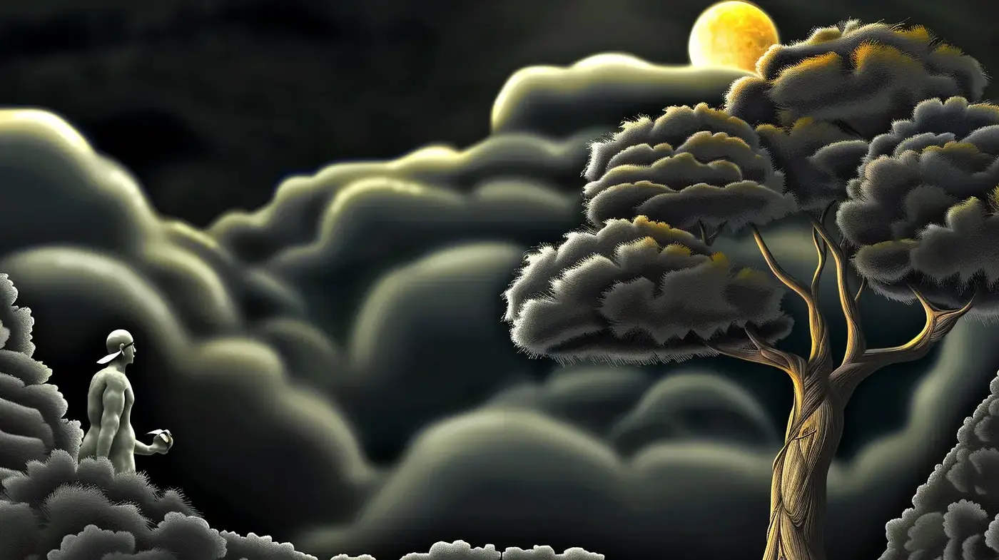 Ethereal Nocturnal Dreamscape with Stylized Natural Elements - Midjourney sref style
