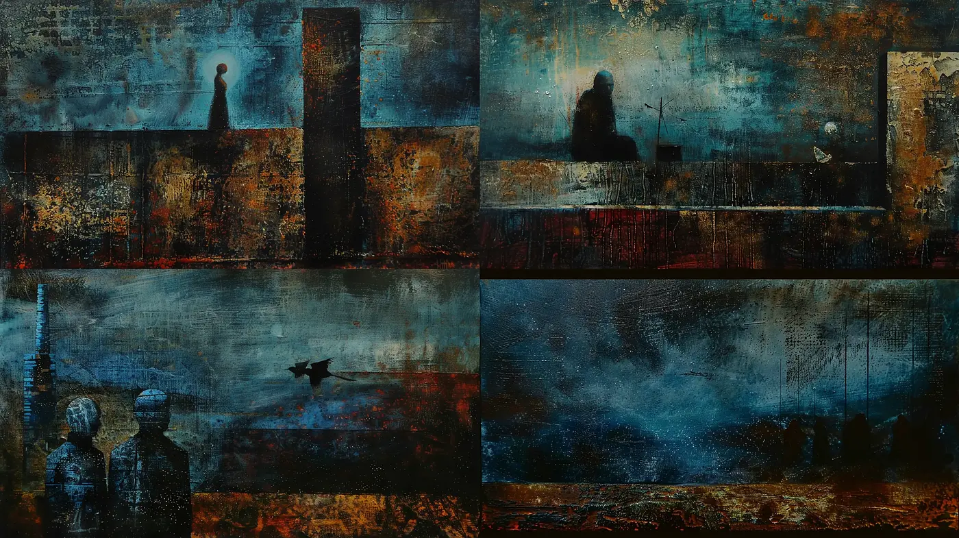 Ethereal Melancholy: Dusk and Rust in Textured Abstract - Midjourney sref style