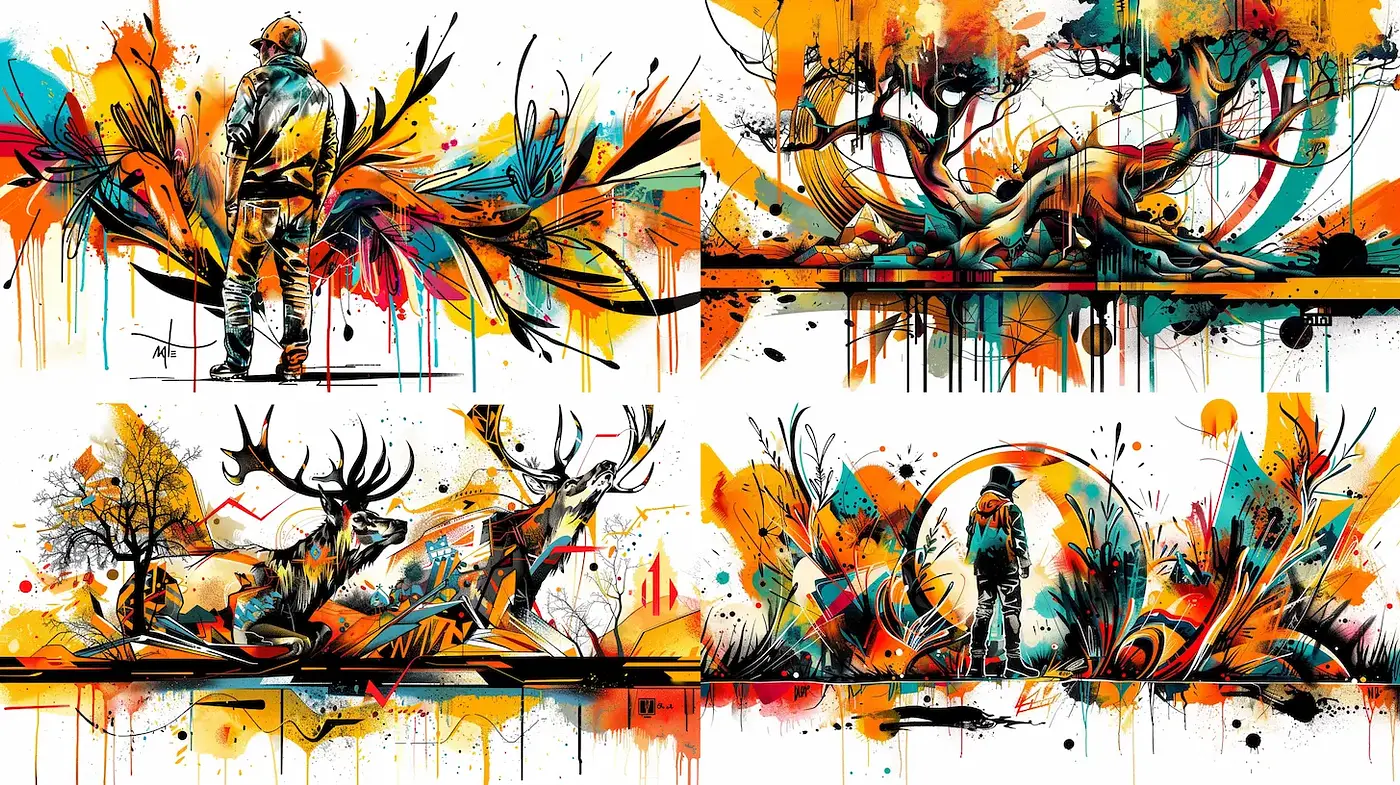 Vibrant and Eclectic Nature-Themed Expressionism with Abstract Elements - Midjourney sref style