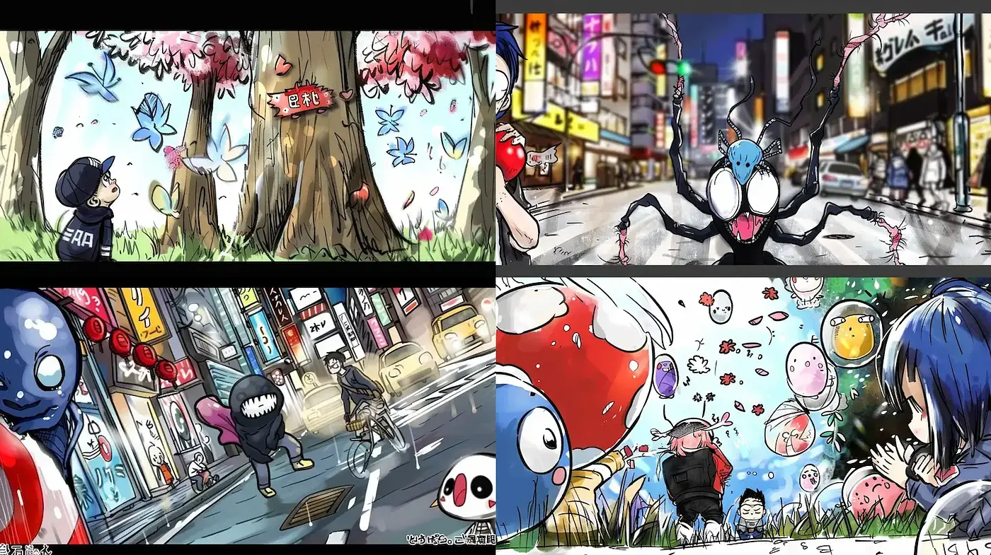 Vibrant and Dynamic Urban Manga Aesthetics with Nature Elements - Midjourney sref style