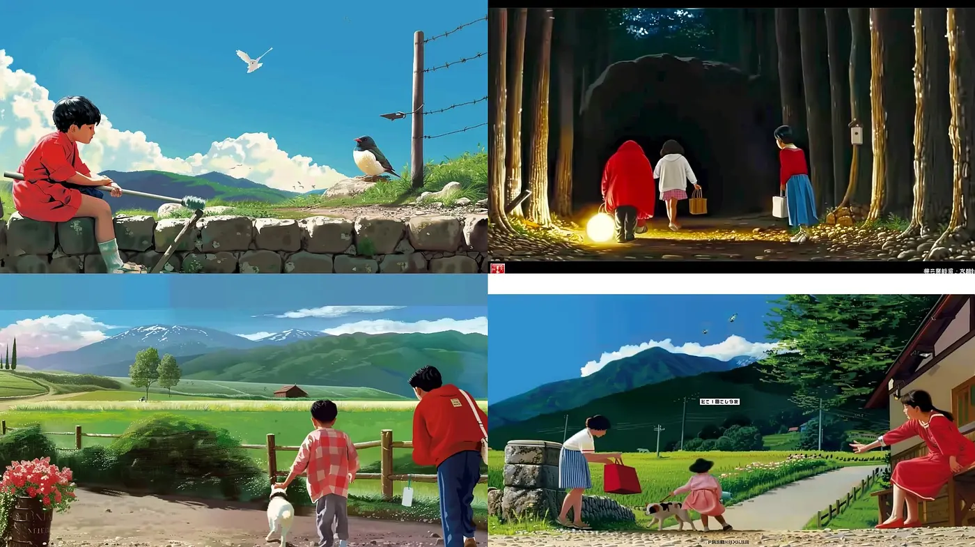 Serenity in Vivid Strokes: A Harmonious Blend of Anime-Inspired Pastoral Imagery - Midjourney sref style
