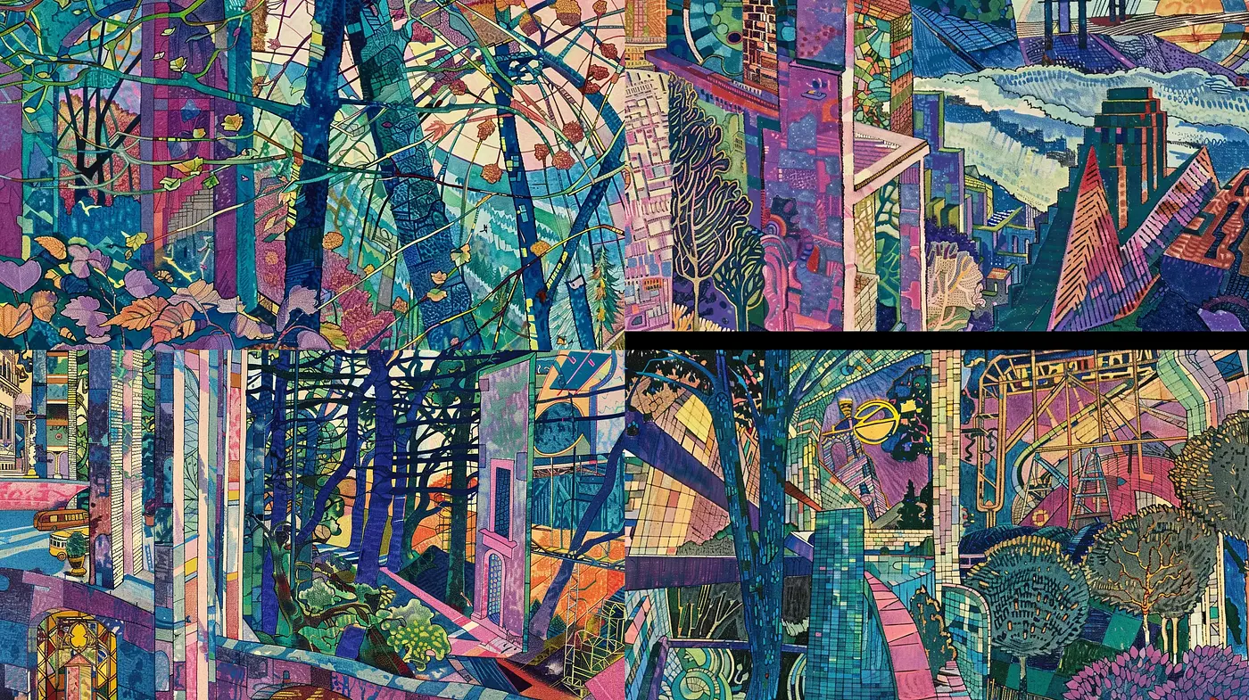 Kaleidoscopic Urban Tapestry - Midjourney sref style