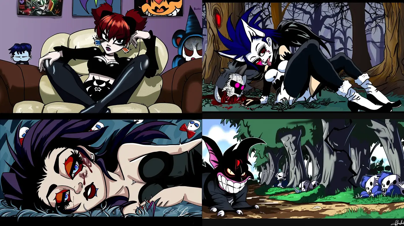 Gothic Gothic Comic Book Fusion with Vibrant Expressions - Midjourney sref style
