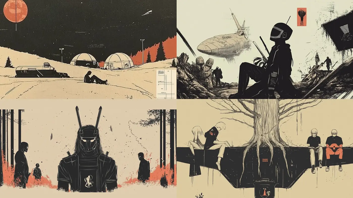 Futuristic Retro Dystopia: A Homage to Classic Sci-Fi in Stylized Illustration - Midjourney sref style