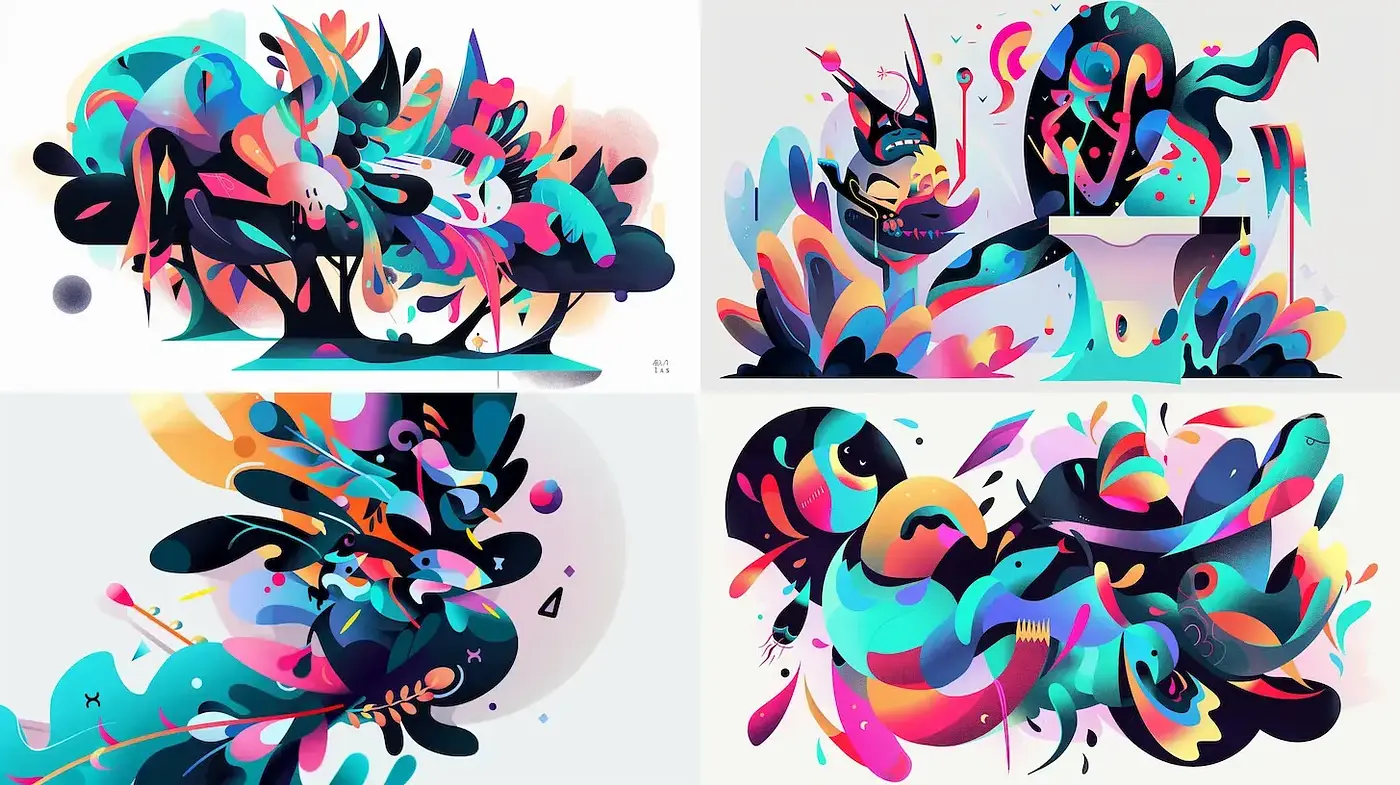 Vibrant Contemporary Abstract Art with Playful Curves and Shapes - Midjourney sref style