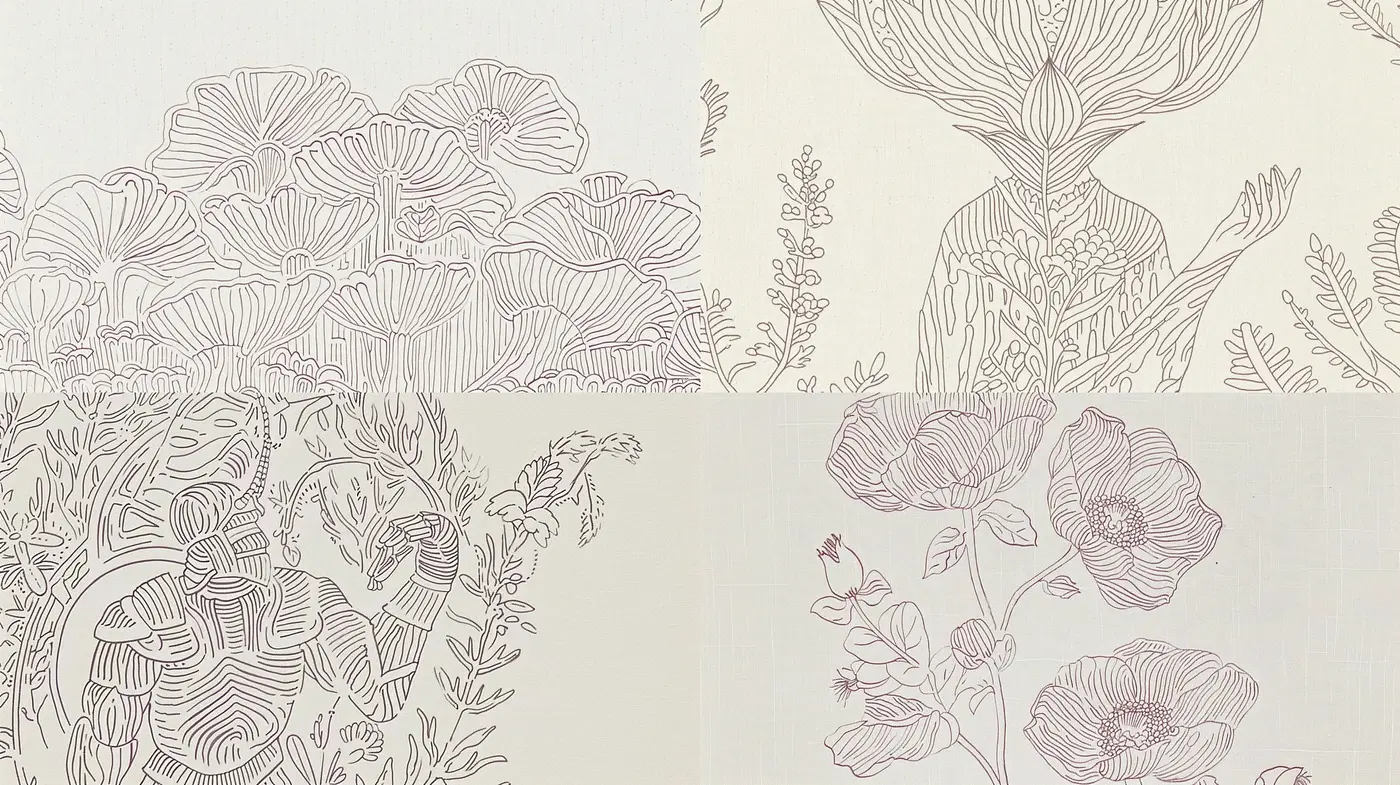 Ethereal Monochrome Botanical Illustrations - Midjourney sref style