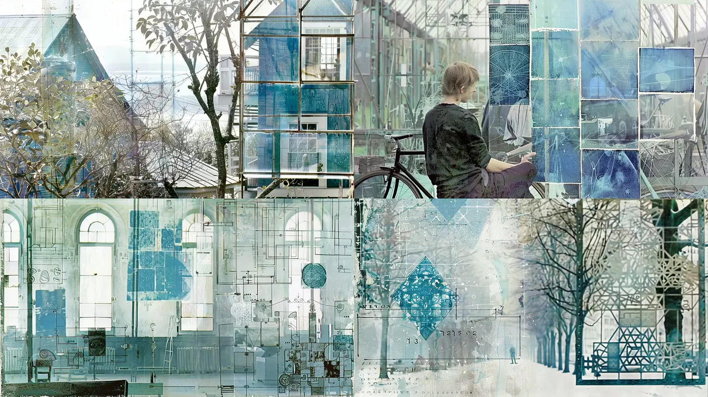 Ethereal Blueprint Symphony: A Fusion of Architectural Drafting with Winter Hues - Midjourney sref style