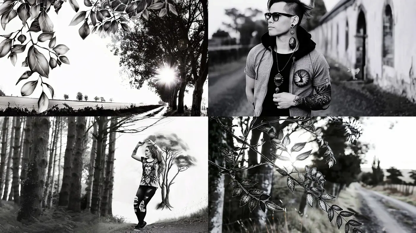 Monochromatic Whispers of Nature and Human Essence - Midjourney sref style