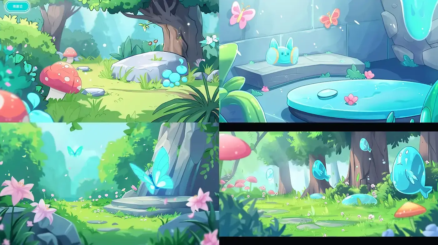Whimsical Enchanted Forest with Vibrant Colors and Playful Flora - Midjourney sref style