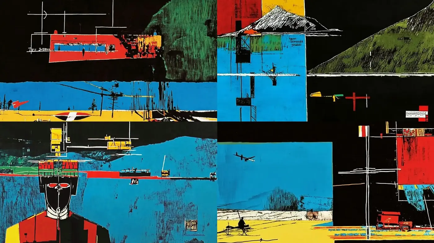 Futuristic Fragmentation: A Study in Post-Modern Collage - Midjourney sref style