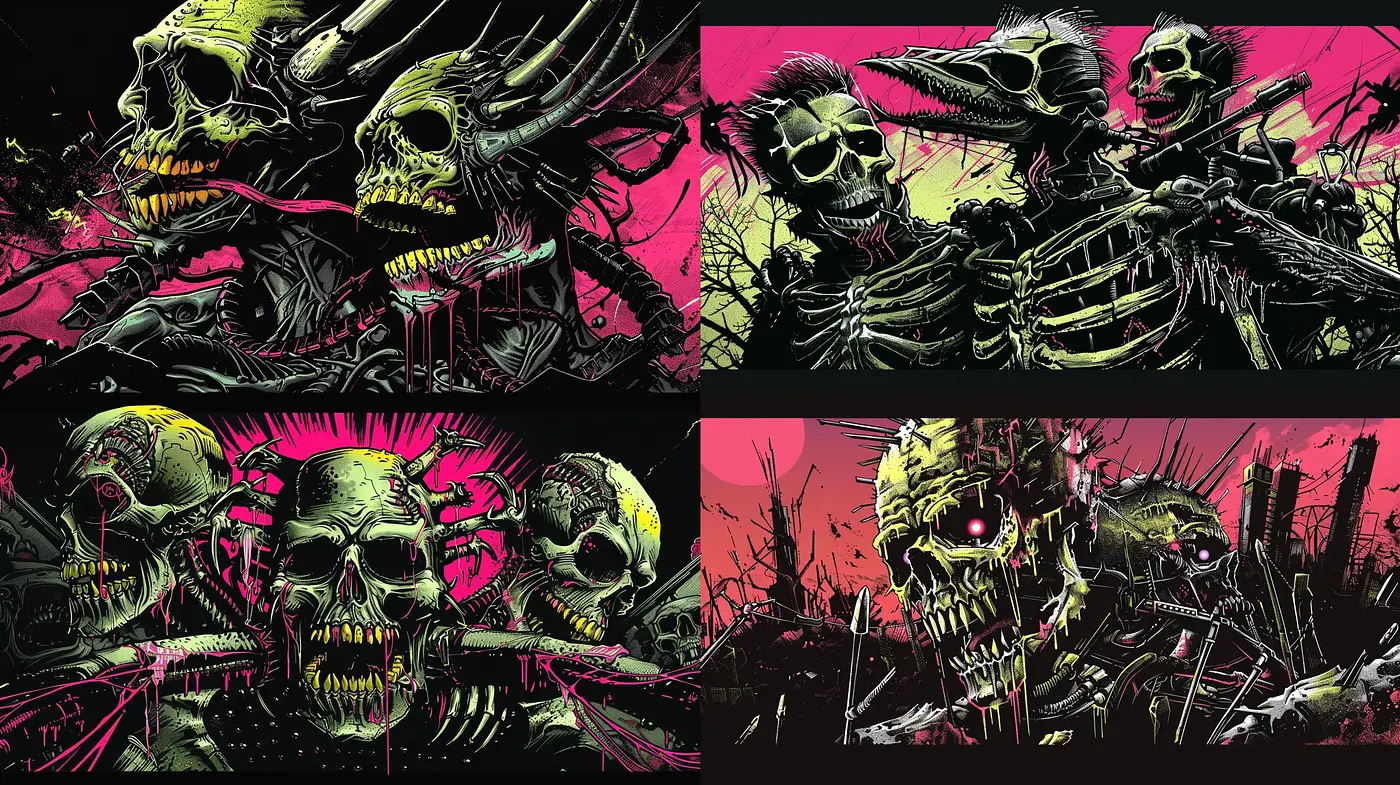 Vivid Post-Apocalyptic Comic Style with Intense Neon Contrasts - Midjourney sref style