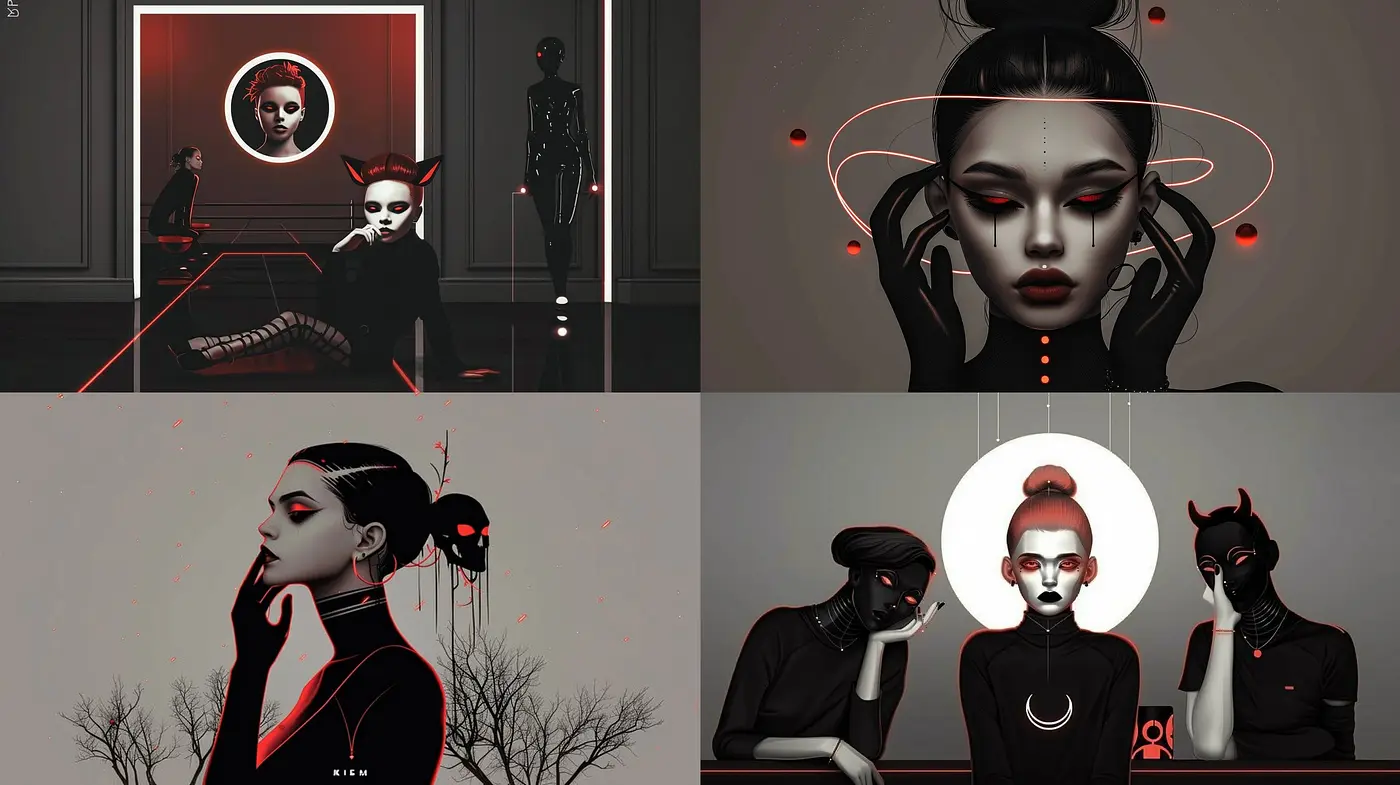 Monochromatic Elegance with Surreal and Gothic Undertones - Midjourney sref style