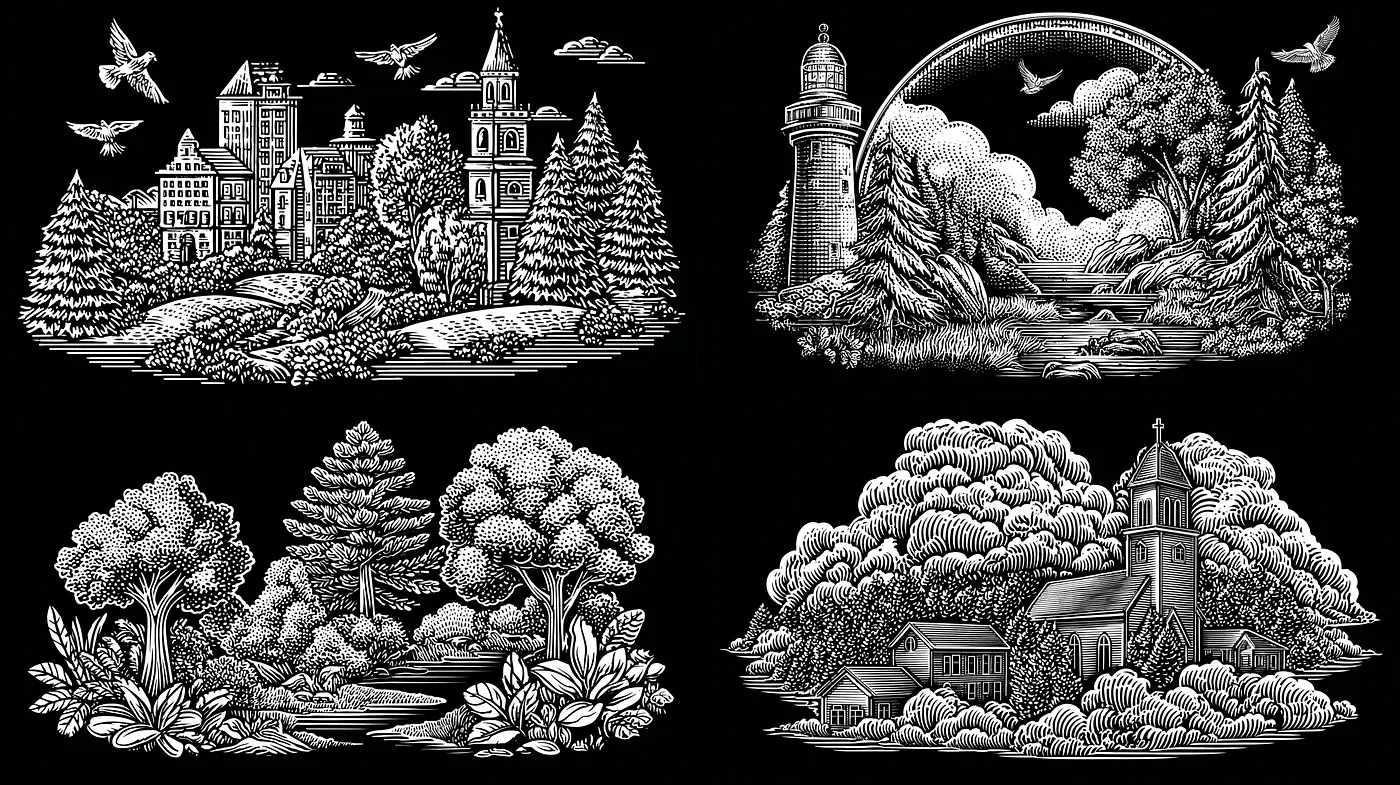 Intricate Illustrations with a Whimsical Natural Landscape Theme - Midjourney sref style