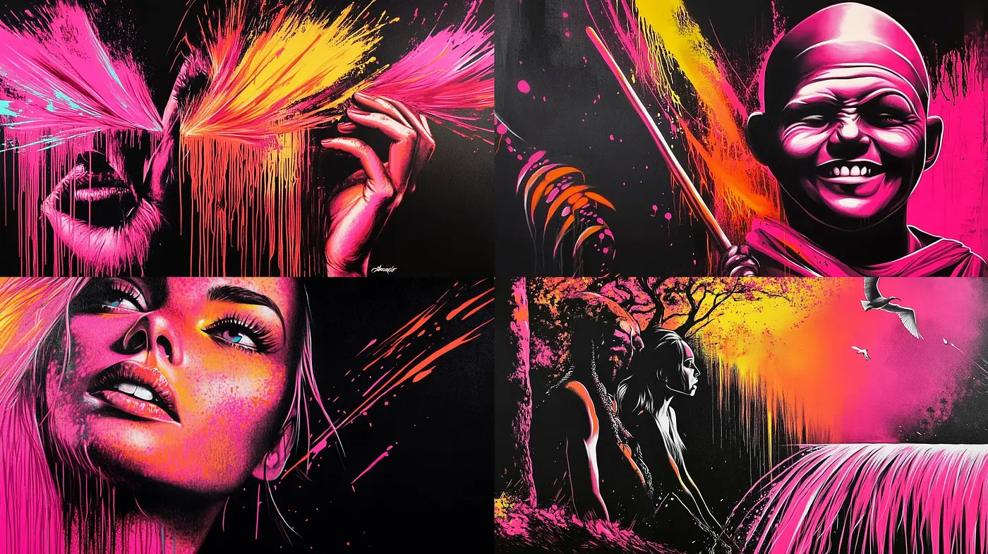 Neon Contrasted Paint Splash Artistry - Midjourney sref style