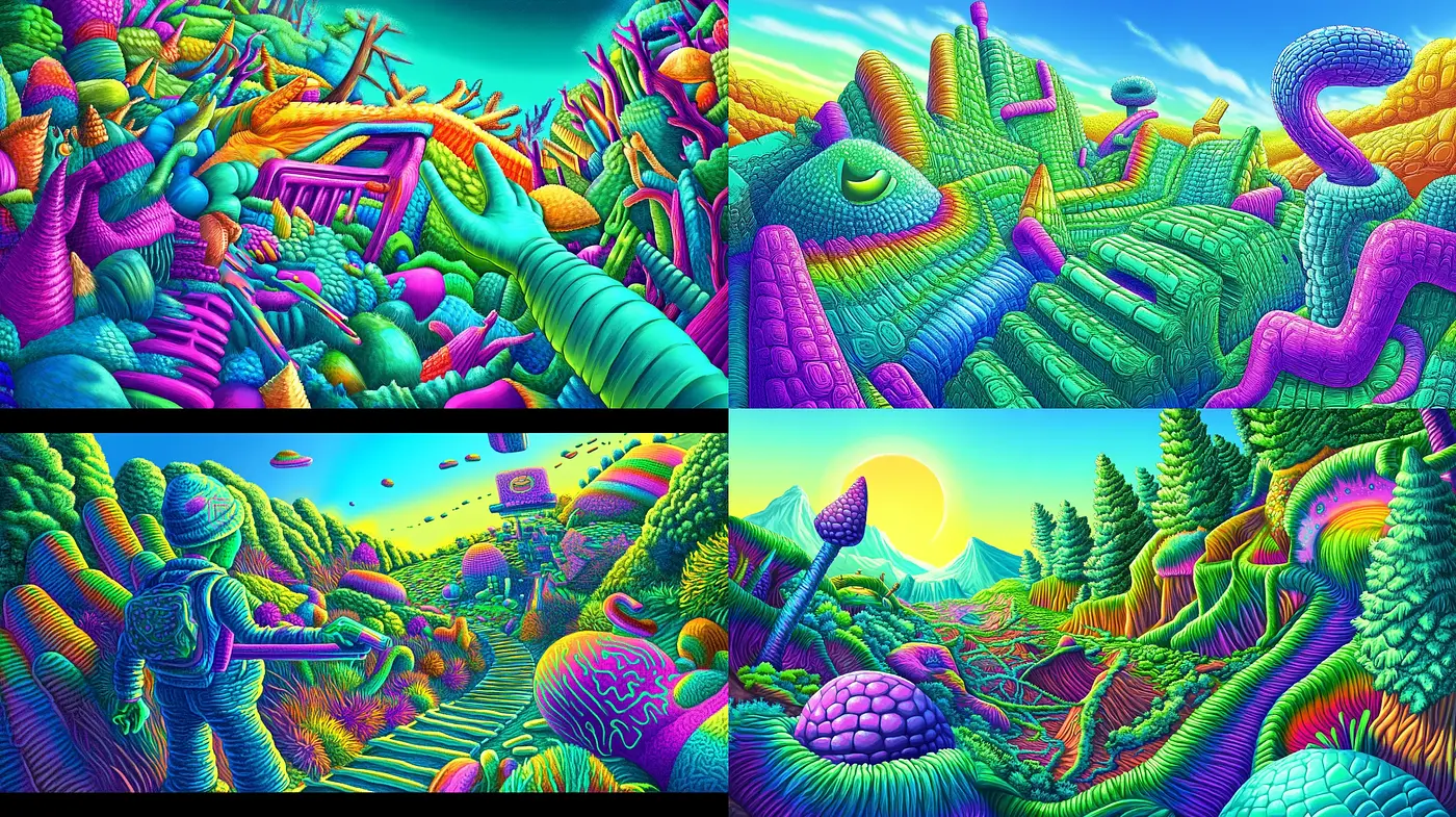 Psychedelic Dreamscape Fusion - Midjourney sref style