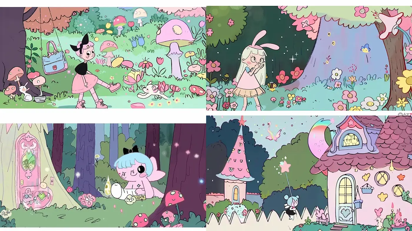 Whimsical and Playful Fantasy Landscape Inspired by Modern Cartoon Aesthetics - Midjourney sref style