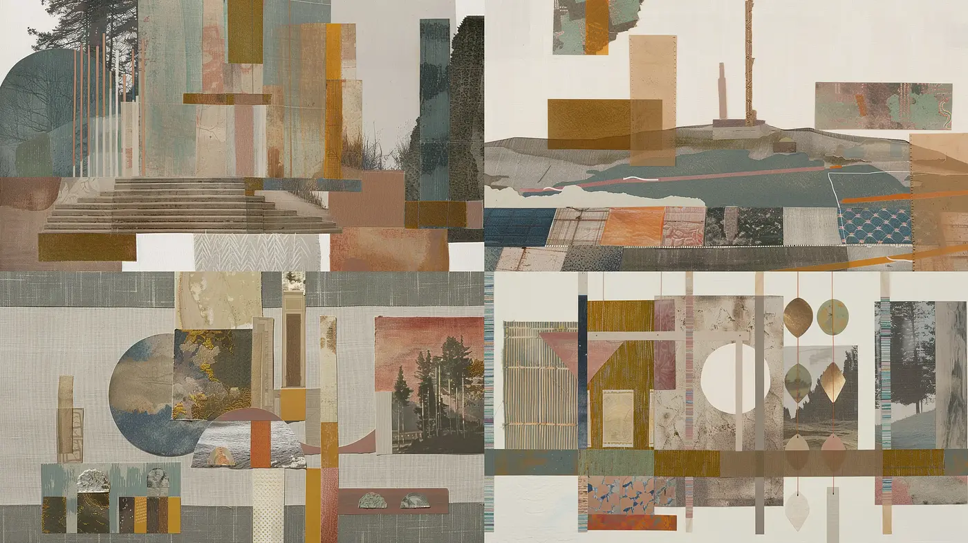Textured Collage Harmony - An Abstract Interplay of Patterns and Geometric Shapes - Midjourney sref style