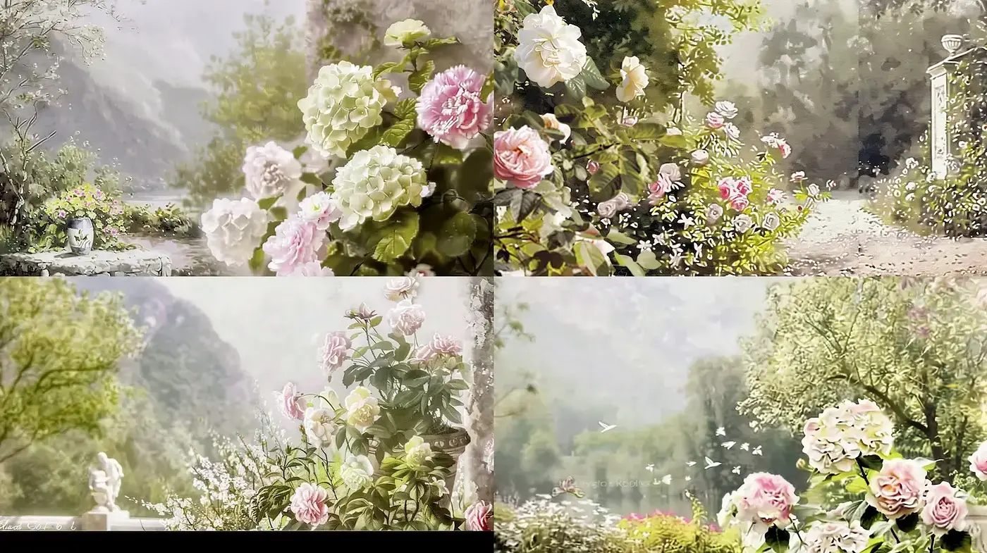 Ethereal Floral Landscapes with Impressionistic Influences - Midjourney sref style
