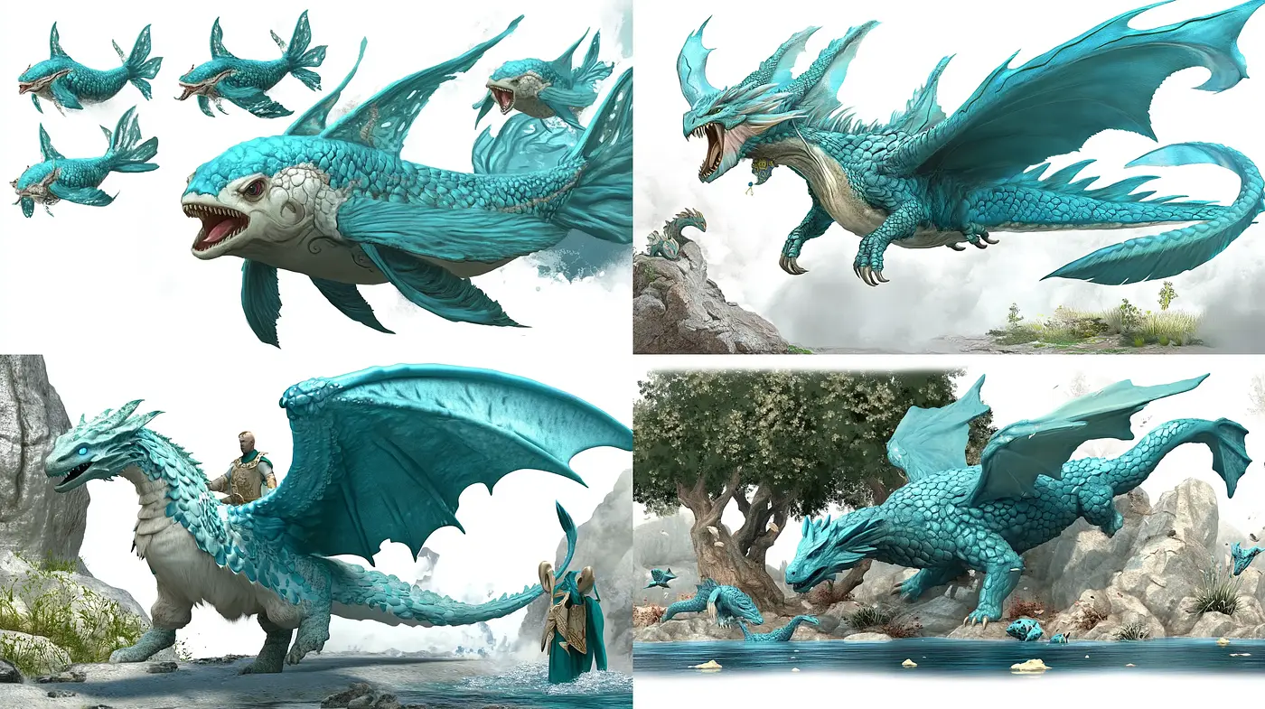 Mythical Azure Serpent: An Artistic Convergence of Fantasy Realism and Digital Painting Techniques - Midjourney sref style