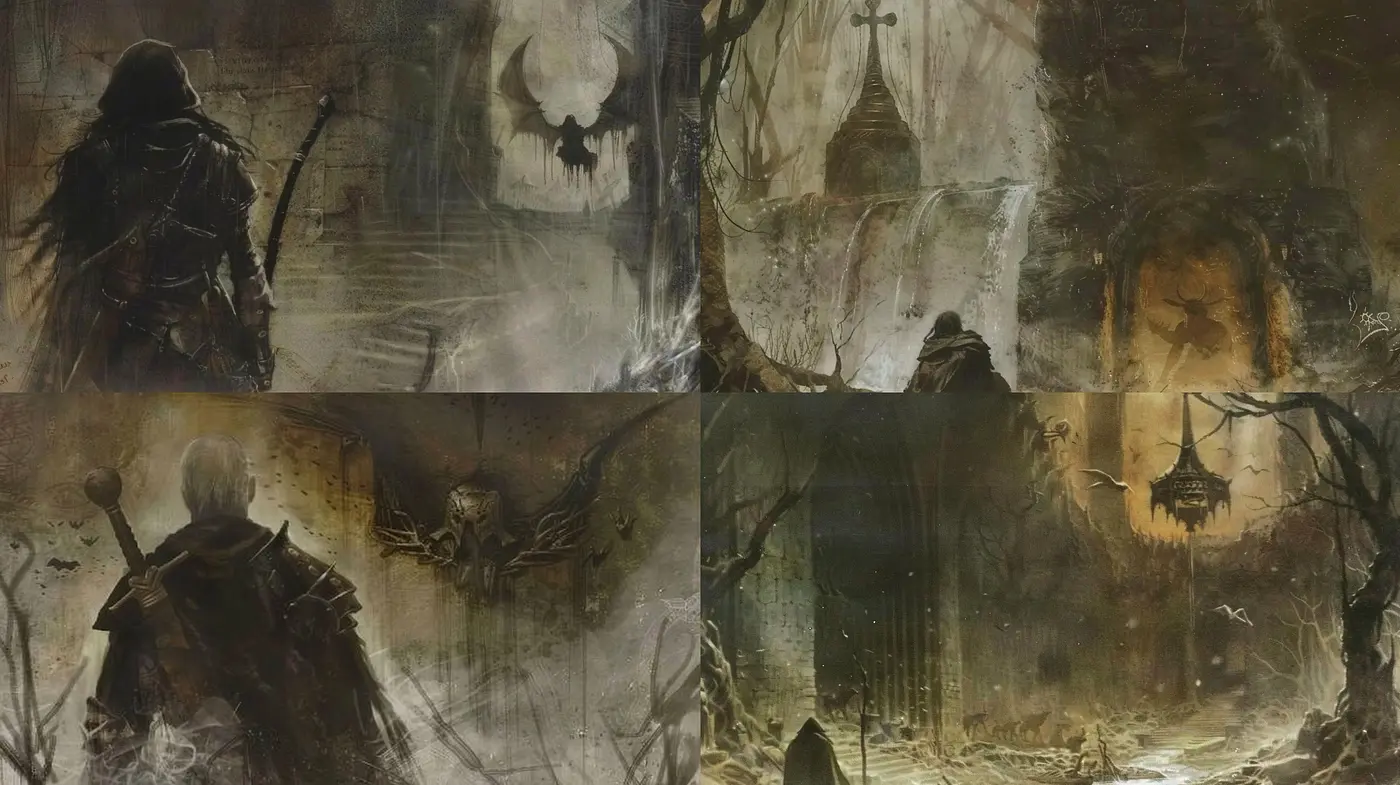 Ethereal Sepia Tones: A Homage to Dark Fantasy and Surrealism - Midjourney sref style