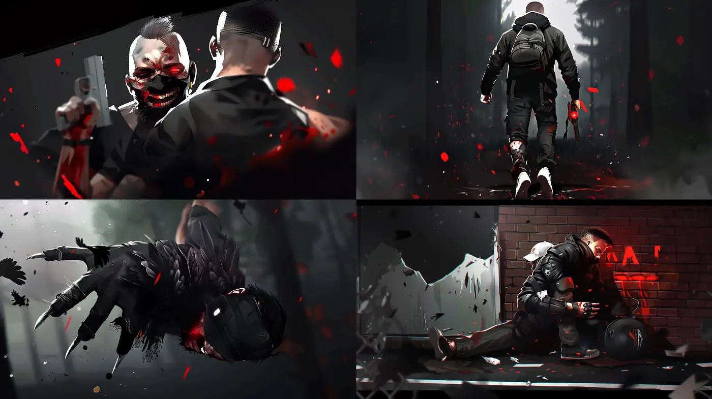Gritty High-Contrast Cinematic Illustrations with Dynamic Angles - Midjourney sref style