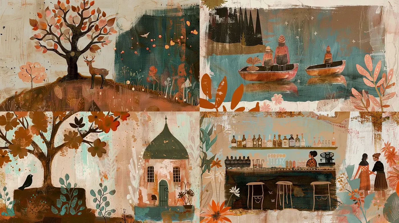 Whimsical Storybook Illustrations with a Warm Autumn Palette - Midjourney sref style