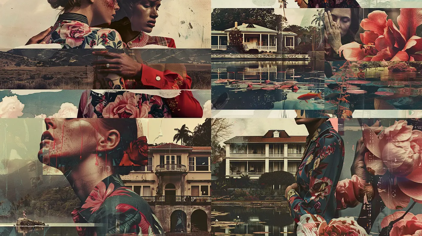 Time-Intertwined Florid Grunge: A Collage of Nostalgia and Decay - Midjourney sref style