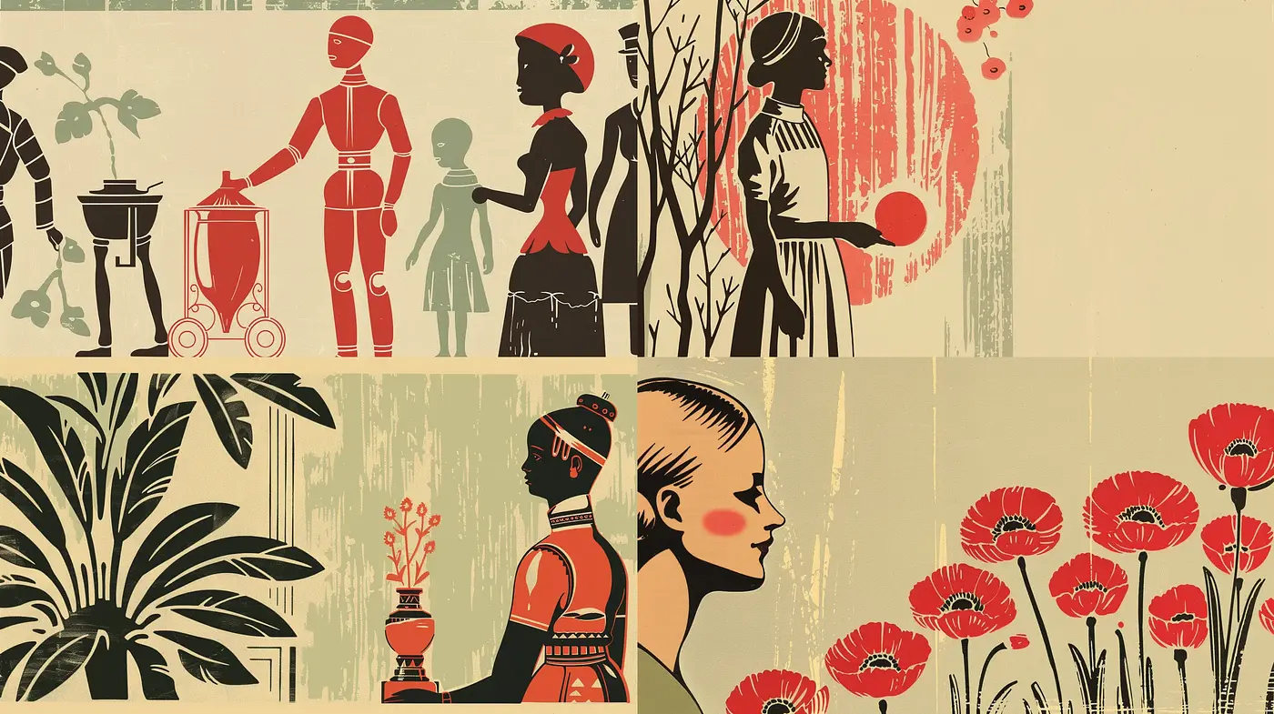 Retro Futuristic Elegance with Expressive Florals and Textures - Midjourney sref style